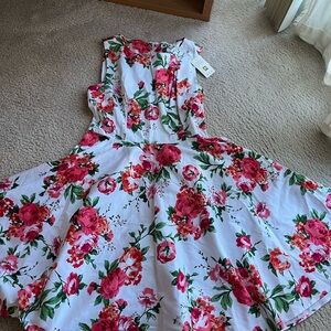 NWT Grace Karin Fit & Flare Sleeveless Mini Dress White and Pink Peony Floral